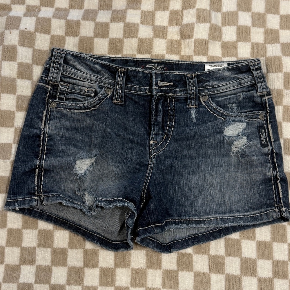 Silver Jeans Women's Ripped Jean Shorts - Dark Blue